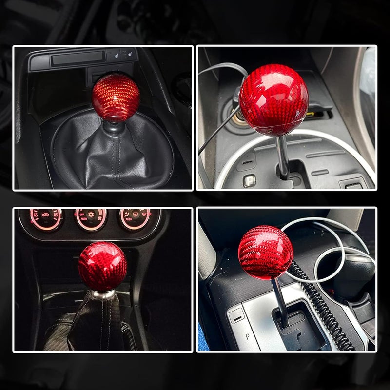 ANDO RACING Carbon Fiber Shift Knob Gear,Universal Carbon Fiber Style Round Ball Shift Knob with 3 Adapter Shift Lever (Red) - Image 4